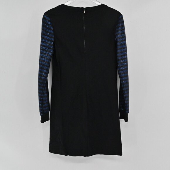 TRINA TURK‎ Dress Womens Sz 6 Metallic Black Blue Stripe Scoop Neck Mini Sweater - Picture 5 of 13